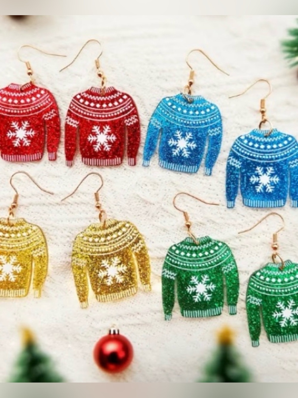 *BUY NOW* Acrylic Snowflake Christmas Sweater Earrings - PICK 1
